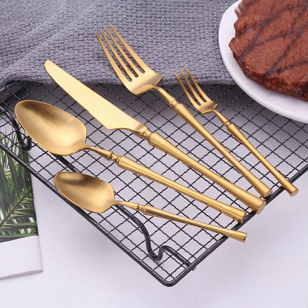 5 Pieces Knife Fork Spoon Set Gold Cutlery Complete