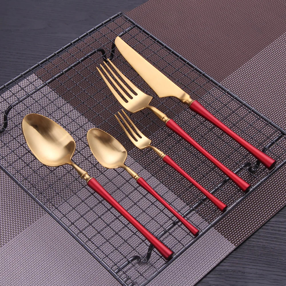 5 Pieces Knife Fork Spoon Set Gold Cutlery Complete