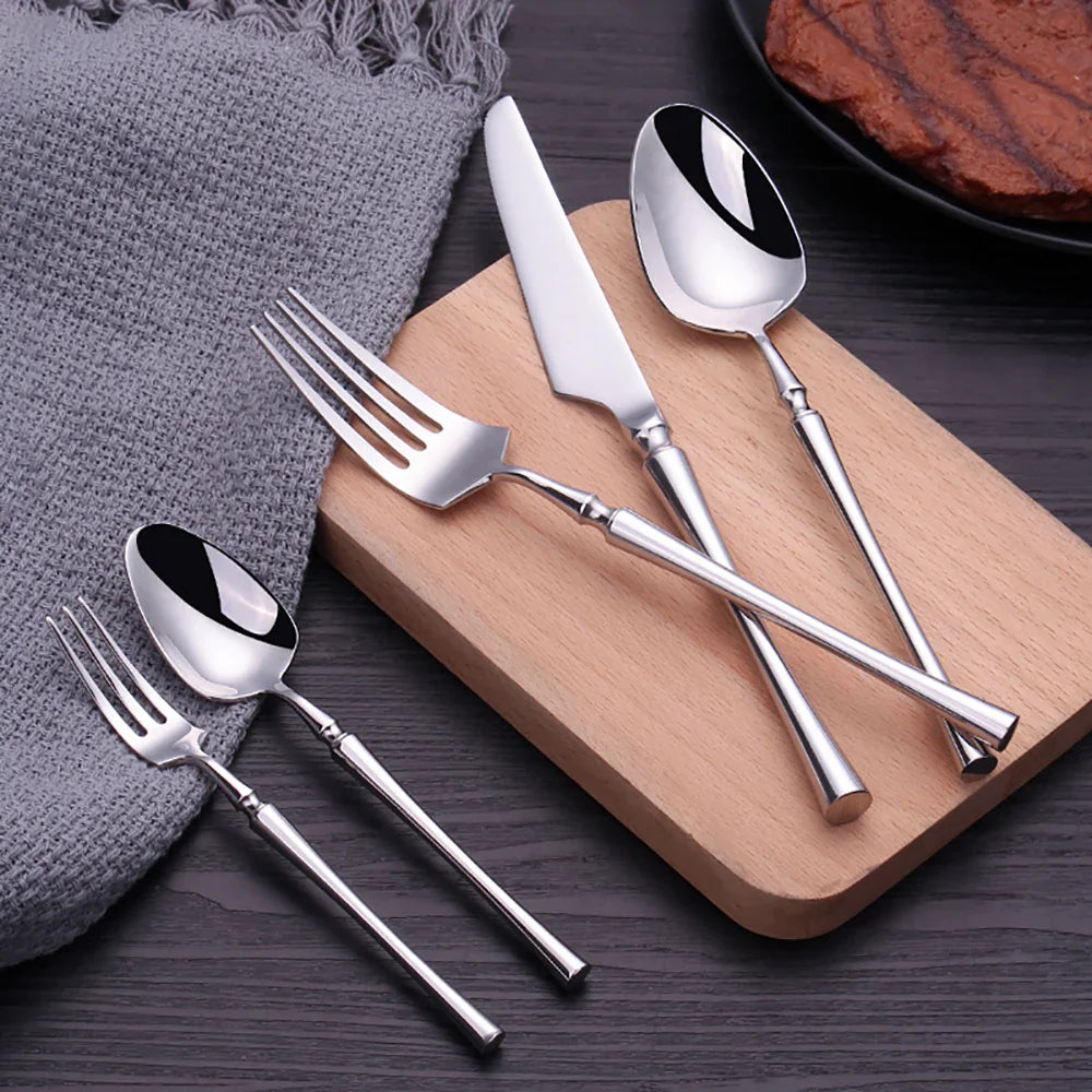 5 Pieces Knife Fork Spoon Set Gold Cutlery Complete