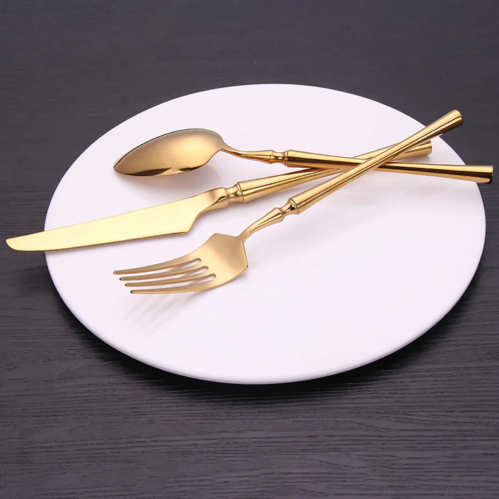 5 Pieces Knife Fork Spoon Set Gold Cutlery Complete